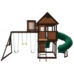 Complex Loc de Joaca SkyFort 3 din lemn de cedru - Centru de exterior multifunctional cu tobogan elicoidal si 3 nivele de joaca Sky Fort III Backyard Discovery  